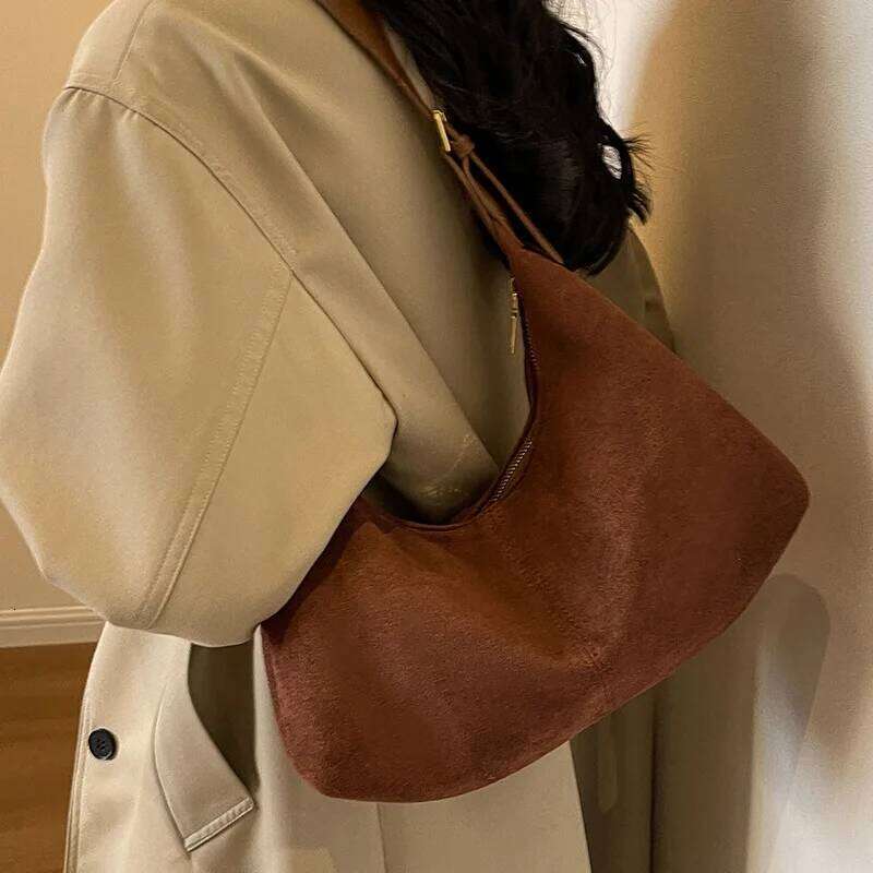 Velvet Handbag Purse for Women Suede Shoulder Causal Crossbody Bags Female Luxury Designer Clutch Ladies Crescent Hobo Bag Y260205