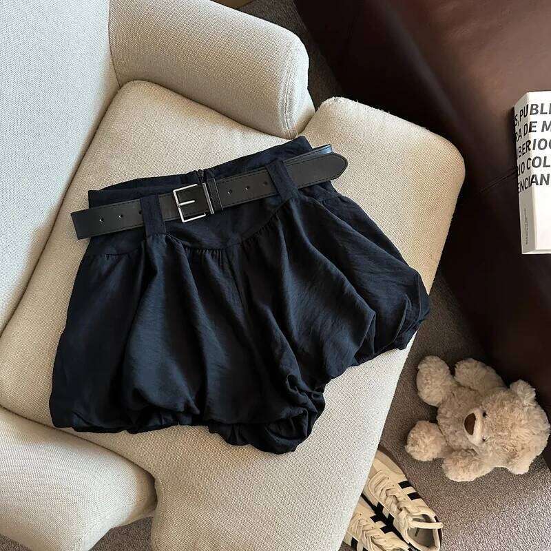 MEXZT Streetwear Belt Women Fashion Black High Waist Bud Shorts Summer Korean White Casual Design A Line Short Pants New XJ260206