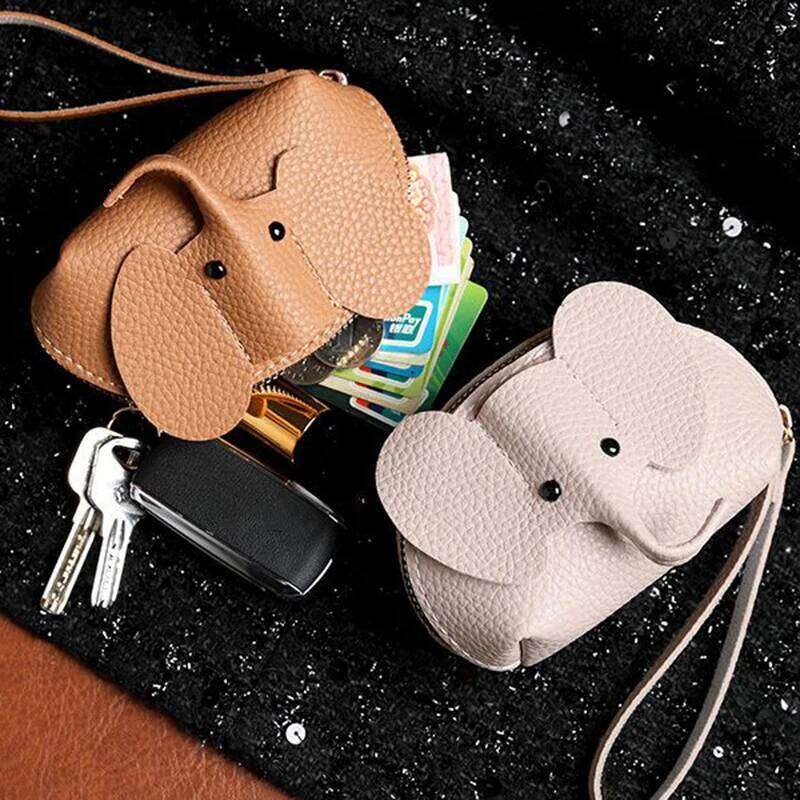HUAHUAMultifunctional PU Leather Coin Purse for Women; Elephant Patterned Money Bag with Key Ring Zipper StorageHUAHUA Y260206