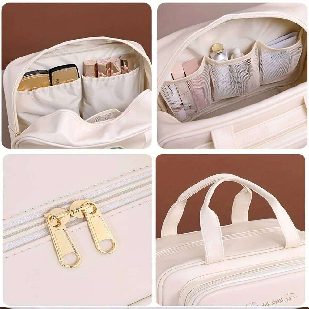 Double-Layer PU Beauty Storage With Zipper Close Makeup Brush Business Travel Toiletries Sorting Bag Y260206