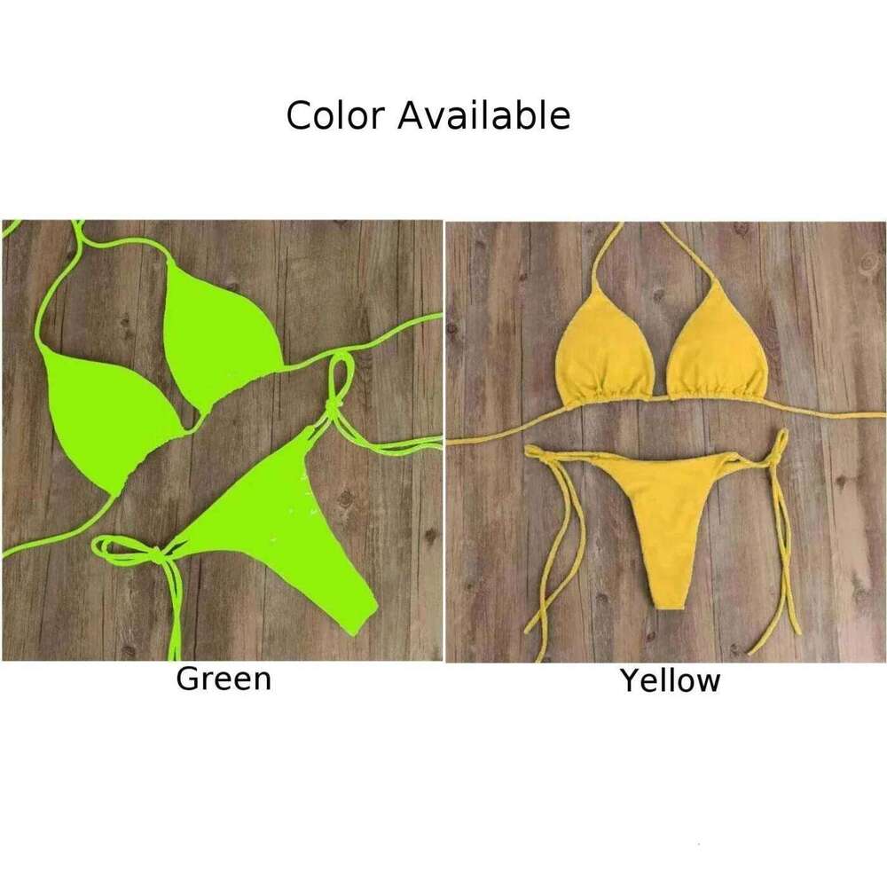 Sexy Women Thong Solid Color Bikini Set Side Halter Tie Swimsuit Ladies Split Strap Adjustable Brazilian Swimwear Soft Beachwear Z260206