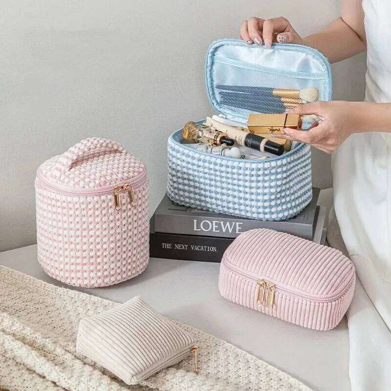 Velvet cosmetic travel lipstick girly portable storage bag large capacity classified four-piece set Y260206