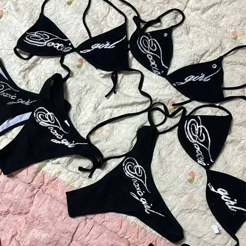 2025 women new letter printed sexy bikini women's swimsuit hot pants set summer casual fashion Y2k style Z260206