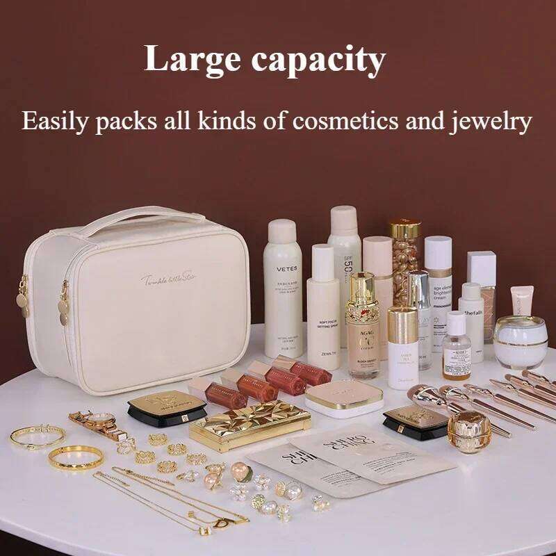 Jewelry integrated multifunctional large capacity makeup with niche design, double-layer handheld cosmetic storage bag Y260206