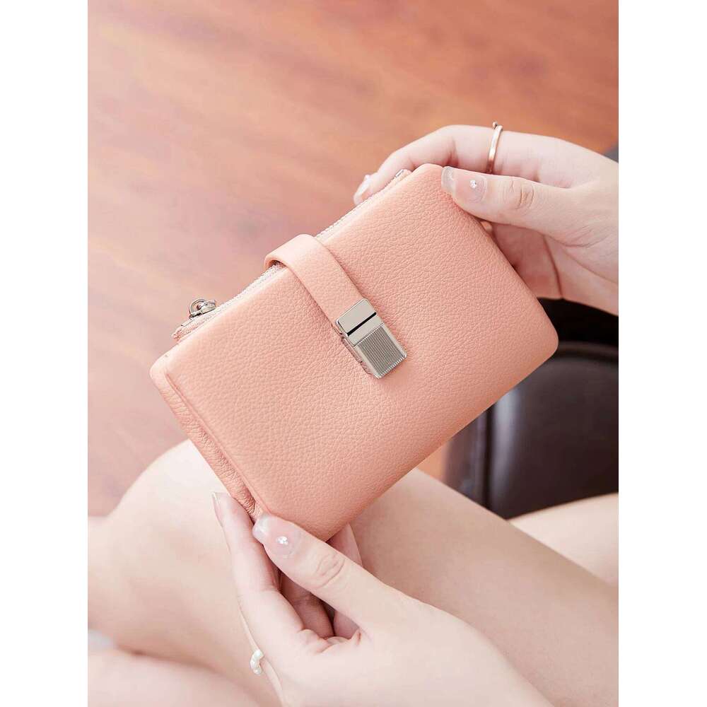 Fashion Soft PU Solid Color Short Metal Decoration Small Wallet Zipper Coin Pocket simple Portable Trifold Women Purse Y260206