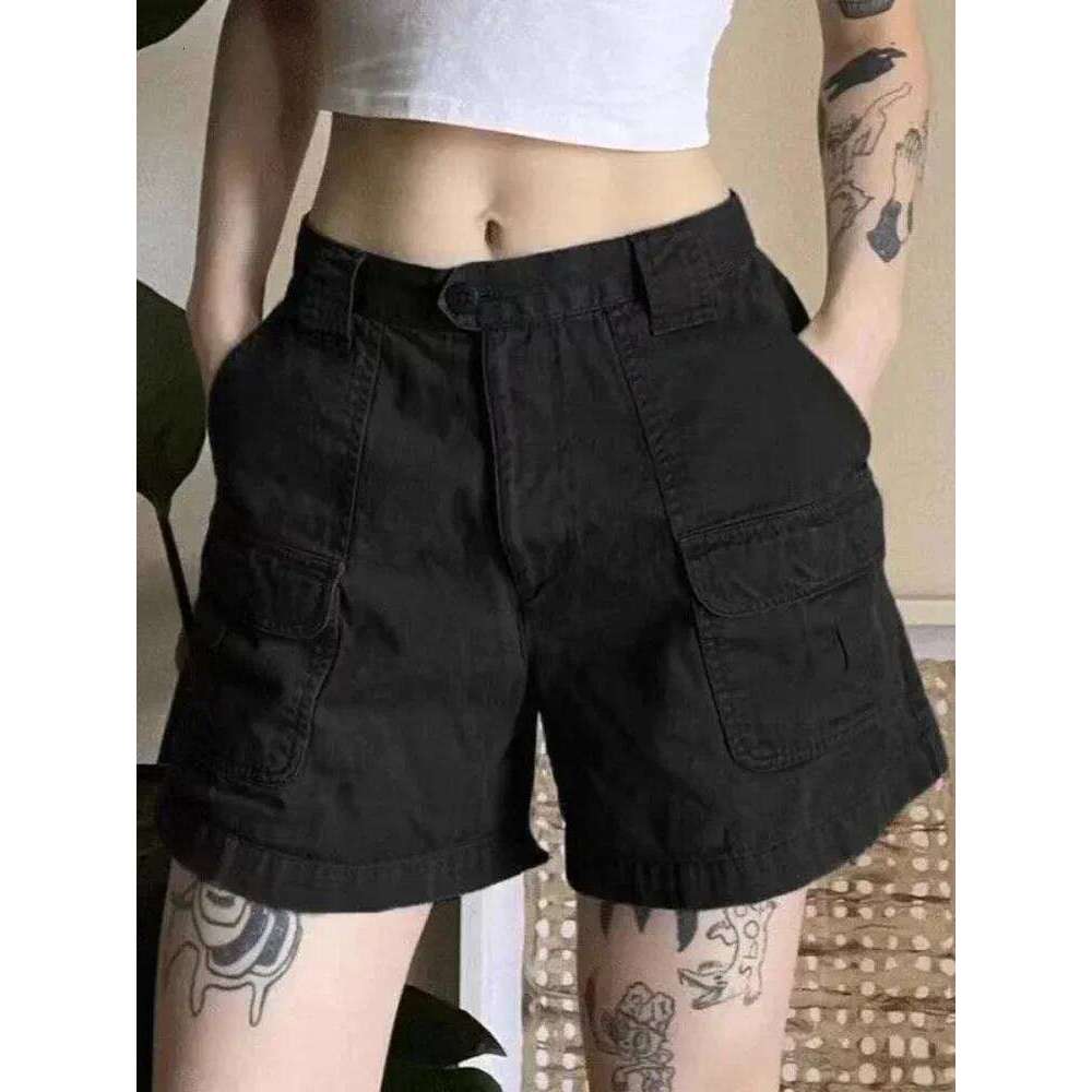 Y2k Vintage Streetwear Cargo Denim Shorts Women American Retro Harajuku Solid Loose Jeans Casual Pocket 2024 Summer Chic XJ260206