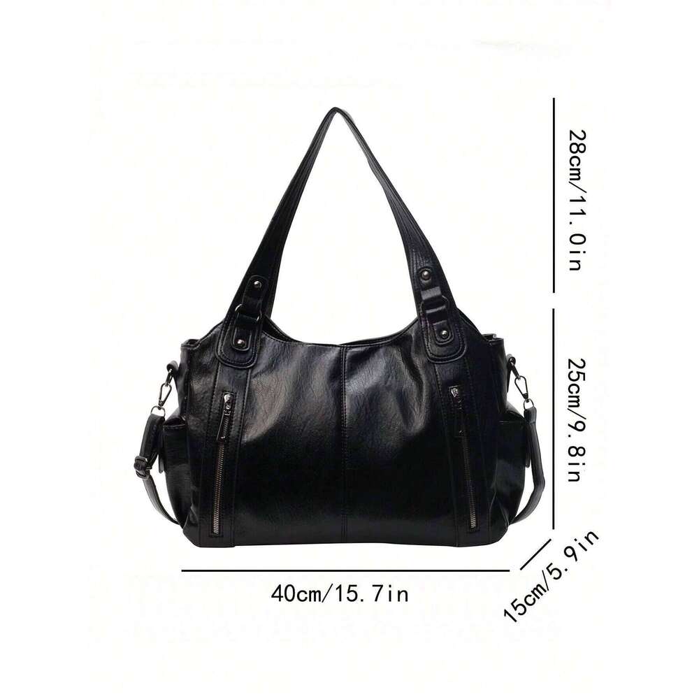 Retro Large Capacity Waterproof Business PU Tote Multi-Pocket Design Shoulder Bag, Multifunctional Travel Crossbody Bag Y260205