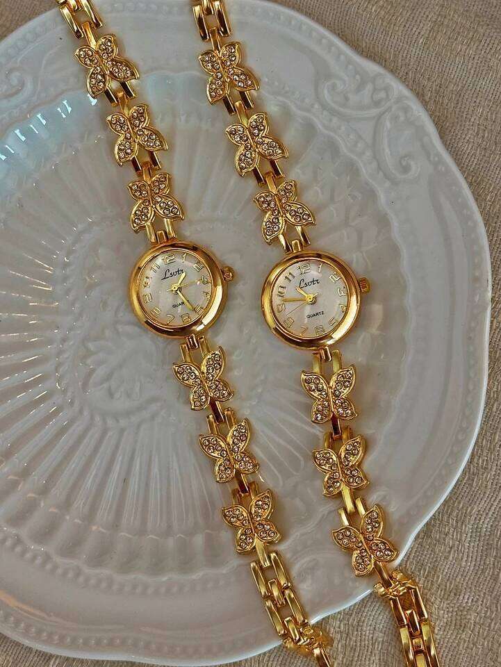 1 Piece of French Gold Inlaid Dazzling Rhinestone Butterfly-Shaped Exquisite, Elegant, Unique, Fashionable, High-End, Vintage Women's Bracelet-St