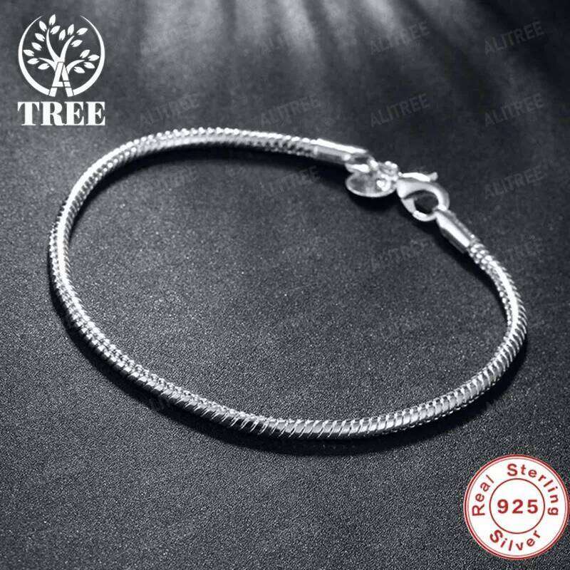 SHSTONE Silver 3mm 4mm Snake Chain 8 inches Basis Bracelet For Woman Charm Wedding Engagement Fashion Party Jewelry 26H0206
