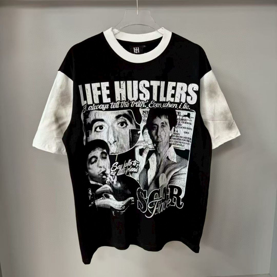 Real Photos T-shirt Men Fashion Street Hip-hop Cotton Top Tshirts