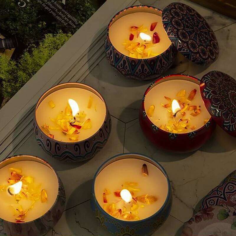 Candles Iron Box Soy Wax Scented Dried Flower Aromatherapy Birthday Candle Home Hotel Wedding Decoration S260205