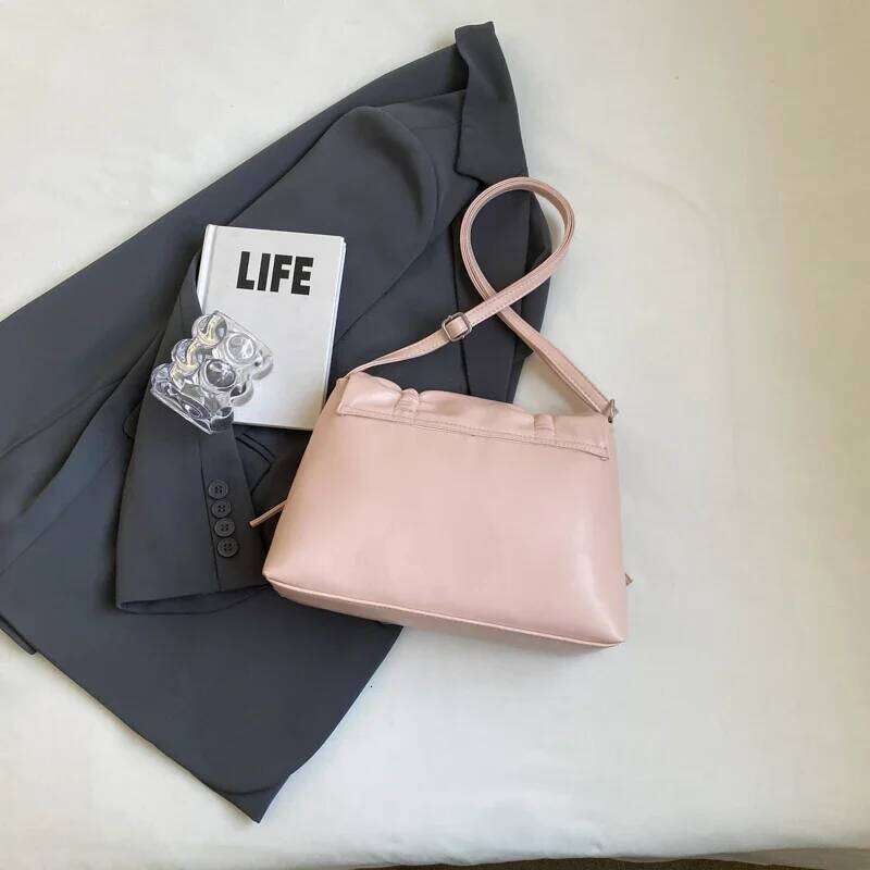 Ruched Bow Fashion Pu Shoulder Bags Solid Thread Hasp Zipper Handbag 2026 Hot Sale High Quality Women's Bag Bolsos De Seora Y260205