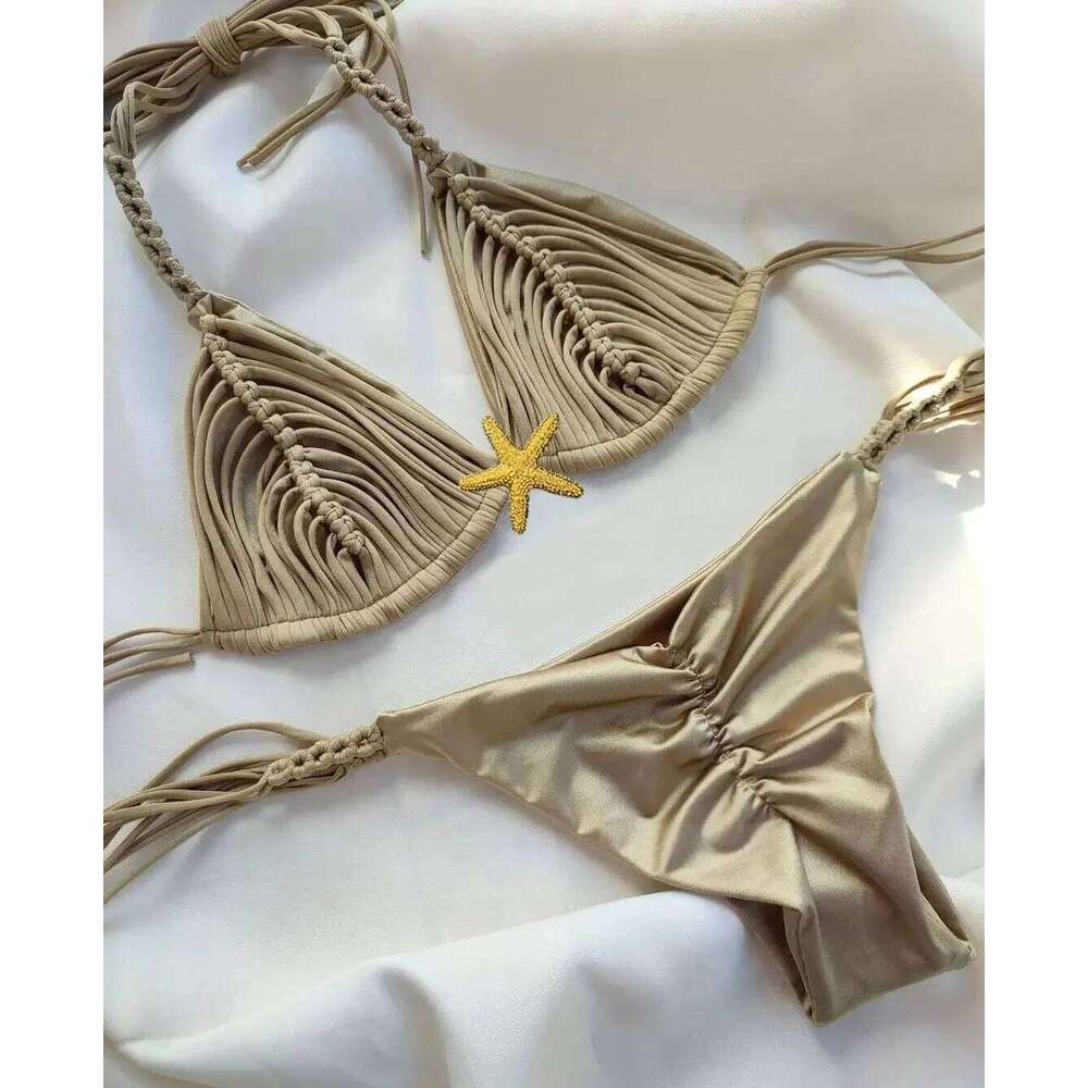 2025 New Five-pointed Star Brazilian Bikini Swimwear Women's Braided Rope Swimsuit Two Piece Set Female Sexy Mujer Beachwear Z260206