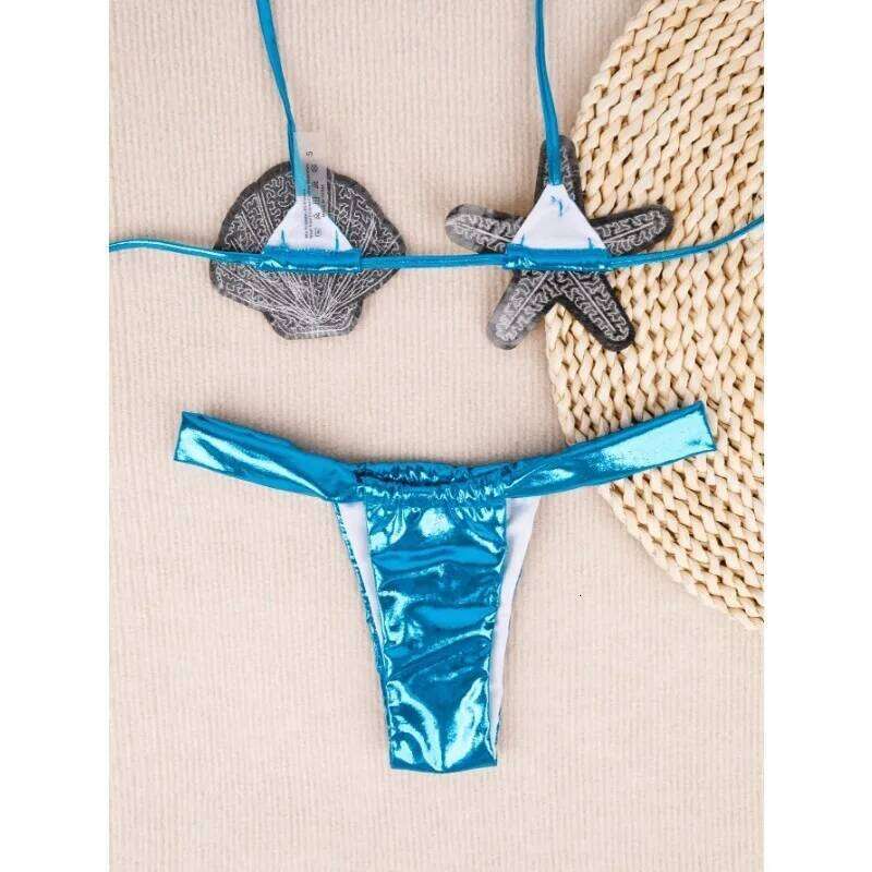 2025 Shiny Sequin Shell Starfish Bikini Set Women Sexy Push Up Pleate Thong Swimsuit Swimwear Brazilian Beach Micro Bathing Suit Z260206
