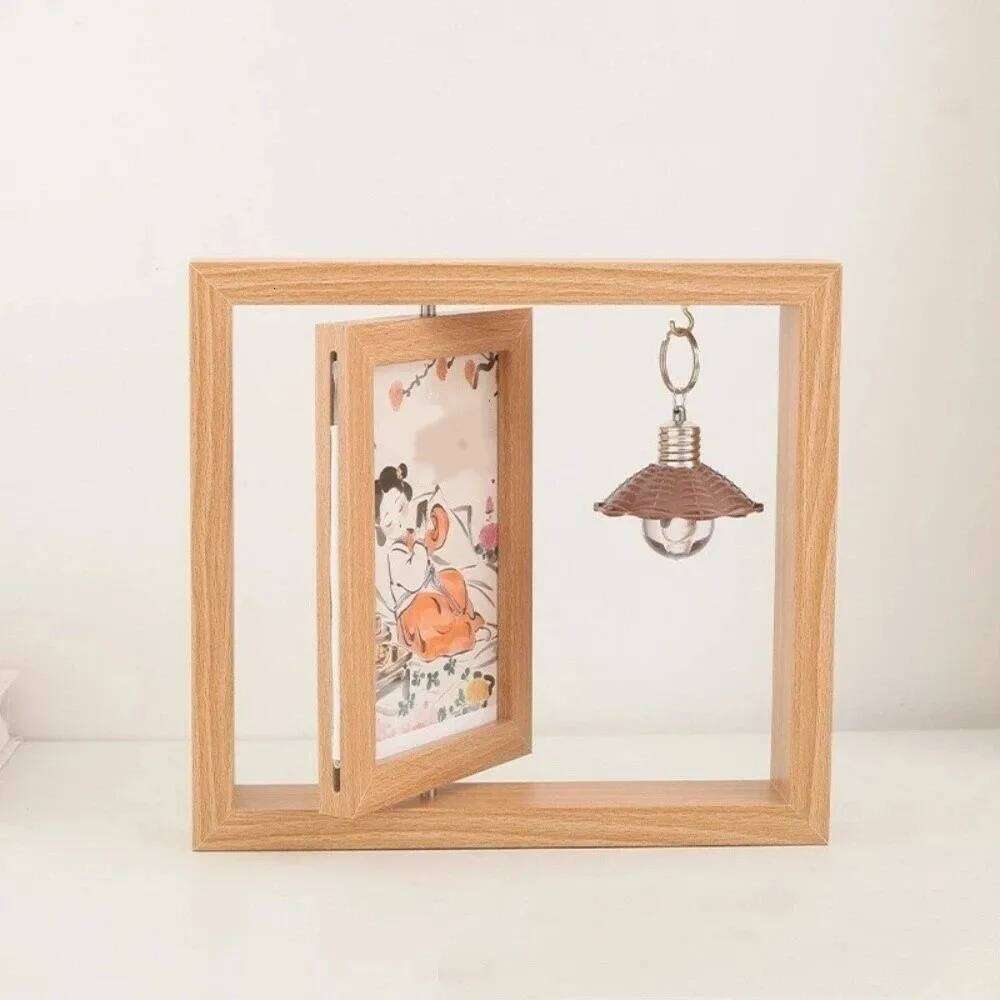 Gifts Double-Sided Wooden Picture Rotate Square Commemorative Photo Creative Hollow Decorative Frame Bedroom S260205
