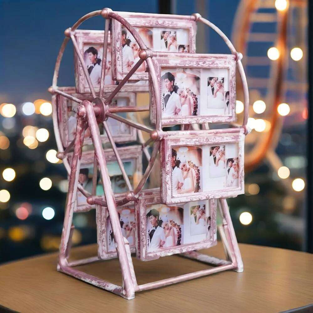 Rotating Ferris Wheel Photo Frame, Holds 8 4" Pics, Perfect Desk Decor. Gift for Valentine's/Birthday/Christmas. S260205