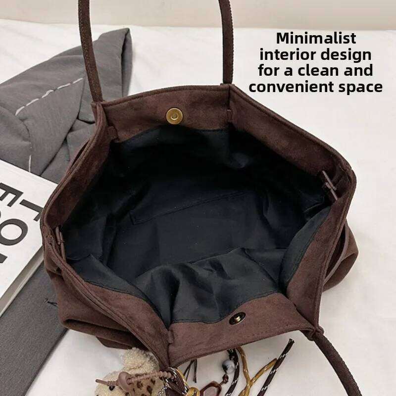 Women Faux Suede Shoulder Casual Tote Handbag Underarm Bucket Purse Fall Daily Fashion Luxury Guangzhou High Quality Bag Y260205