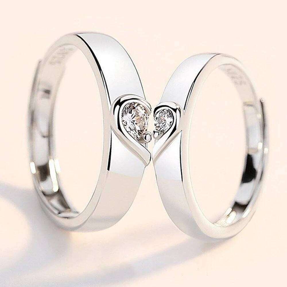 1 Pair Put Heart Together Couple Rings Men Women Adjustable Copper Plated Silver Finger Jewelry Wholesale Drop Shipping W260206