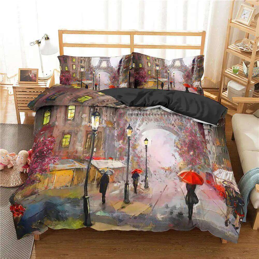 Eiffel Tower Bedding Queen Size Couple Valentine's Day Comforter Set For Women Romantic Paris Duvet Cover Room Decor XJ260206