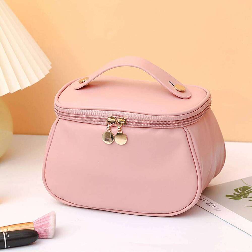 Portable PU Makeup Bag, Large Waterproof Cosmetic Pouch, Travel Washbag With Handles Y260206
