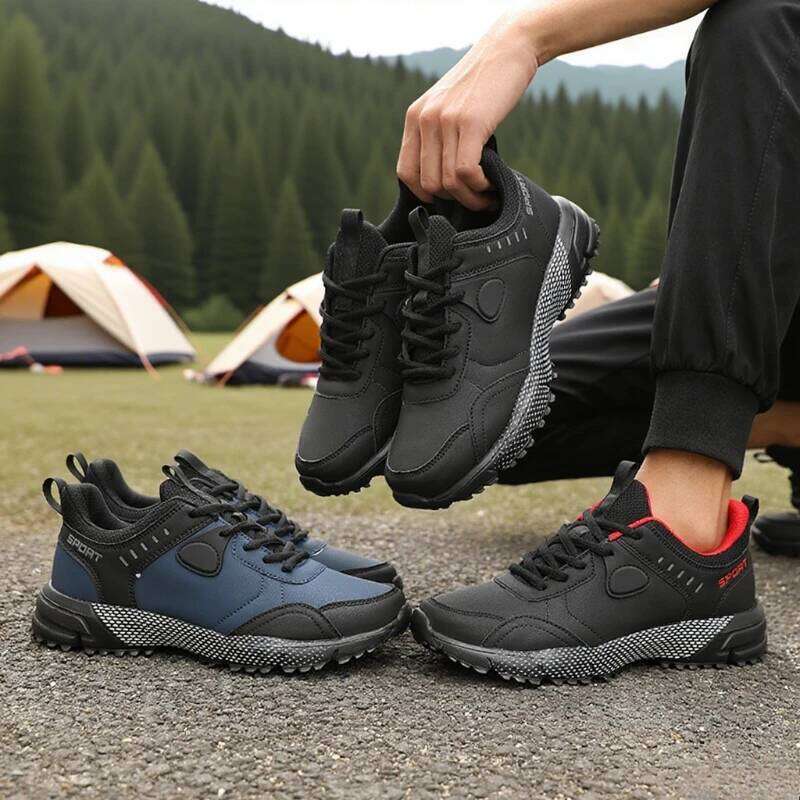 High Quality Men's Wear Resistant PU Leather Trail Hiking Shoes All Day Comfort Trendy Look Waterproo Fwork Sneakers