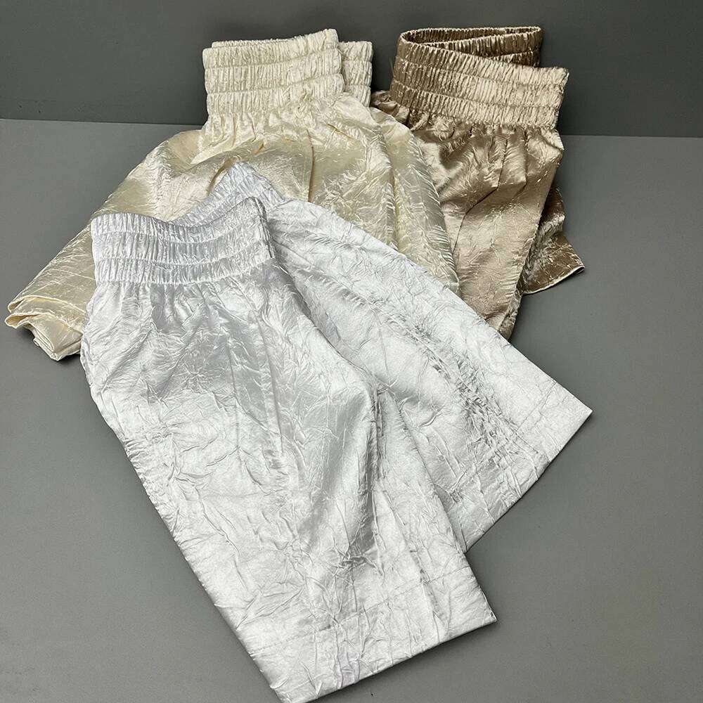 Women's Solid Color Satin Ice Silk Texture Shorts Summer Versatile Elastic Waist Loose A-Line female casual versatile Hot Pants XJ260206