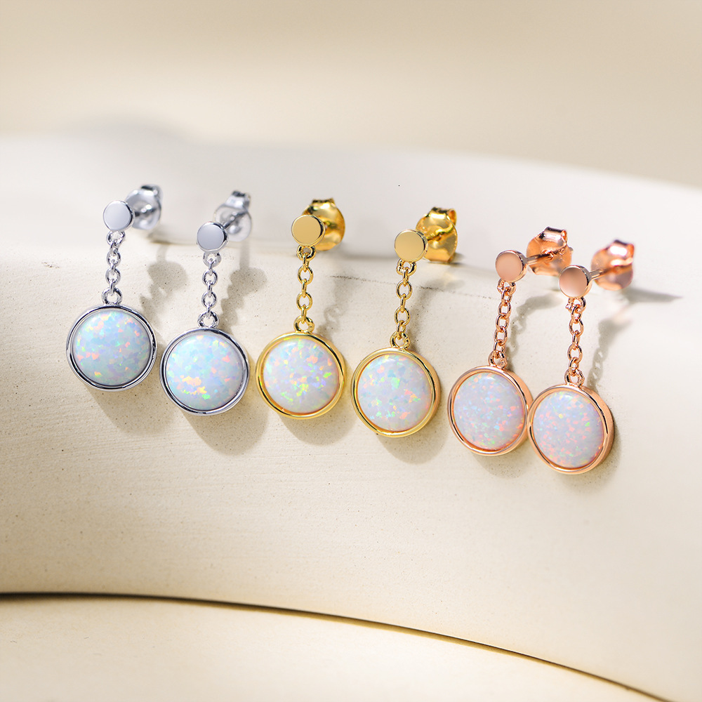 Trendy Simple Elegant Versatile Copper Gold Plated Earrings Opal Women's Jewelry