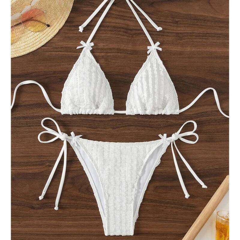 White Bow Sexy Bikinis Swimsuits Women Swimwear Push Up Female Beach Swim Wear Bathing Suits Brazilian Bikini Set Pool Bather XJ260206
