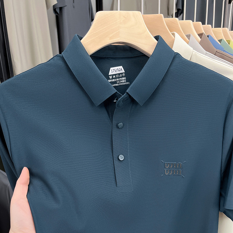 Free shipping 2026 summer new ice silk fashionable casual short sleeved men's breathable and comfortable business polo shirt