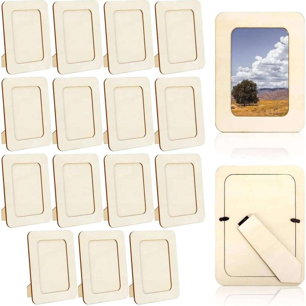 15/6pc wood craft DIY unfinished standing photo frames, wooden decorations S260205