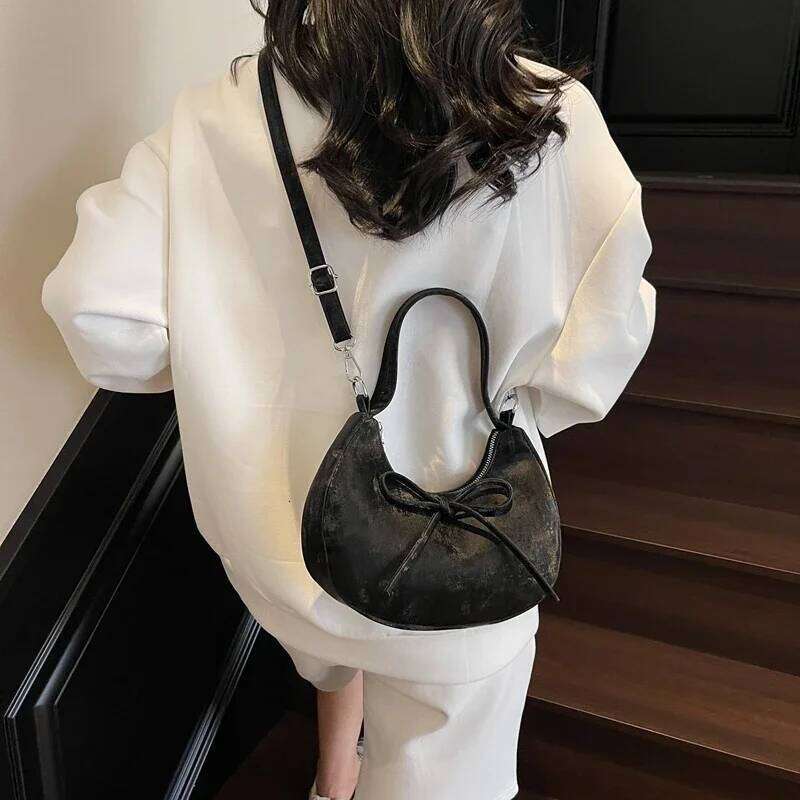 LEFTSIDE Small Sweet Bow PU Leather Saddle Bags Lady Crossbody Shoulder Bag for Women 2025 Spring Y2K Trend Handbags and Purses Y260205