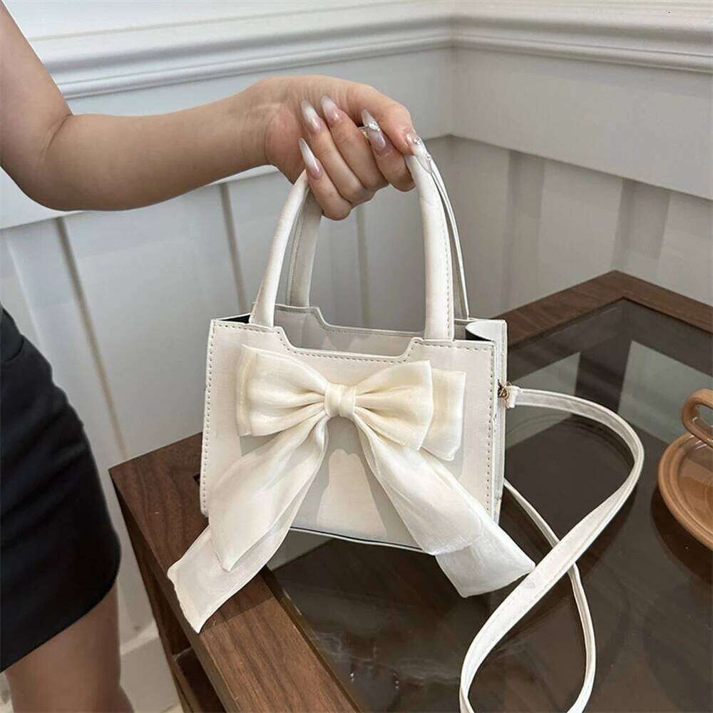 Women PU Bow Handbag Fashion Shoulder Large Capacity Square Tote Solid Color Simple Crossbody Bag for Party Vacation Y260205