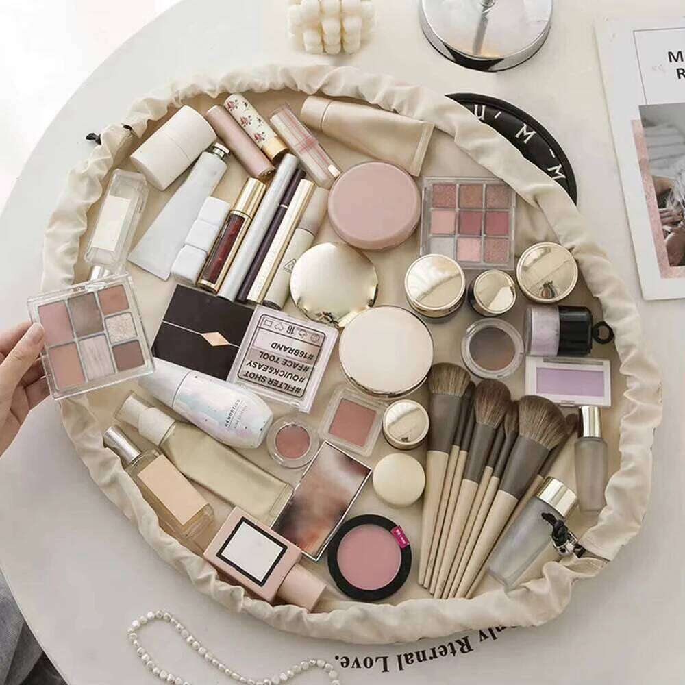 Portable Makeup Bag for Daily Use Fashion Women Large Capacity Travel Toiletry Bags Ladies Drawstring Cosmetic Storage Pouch Y260206