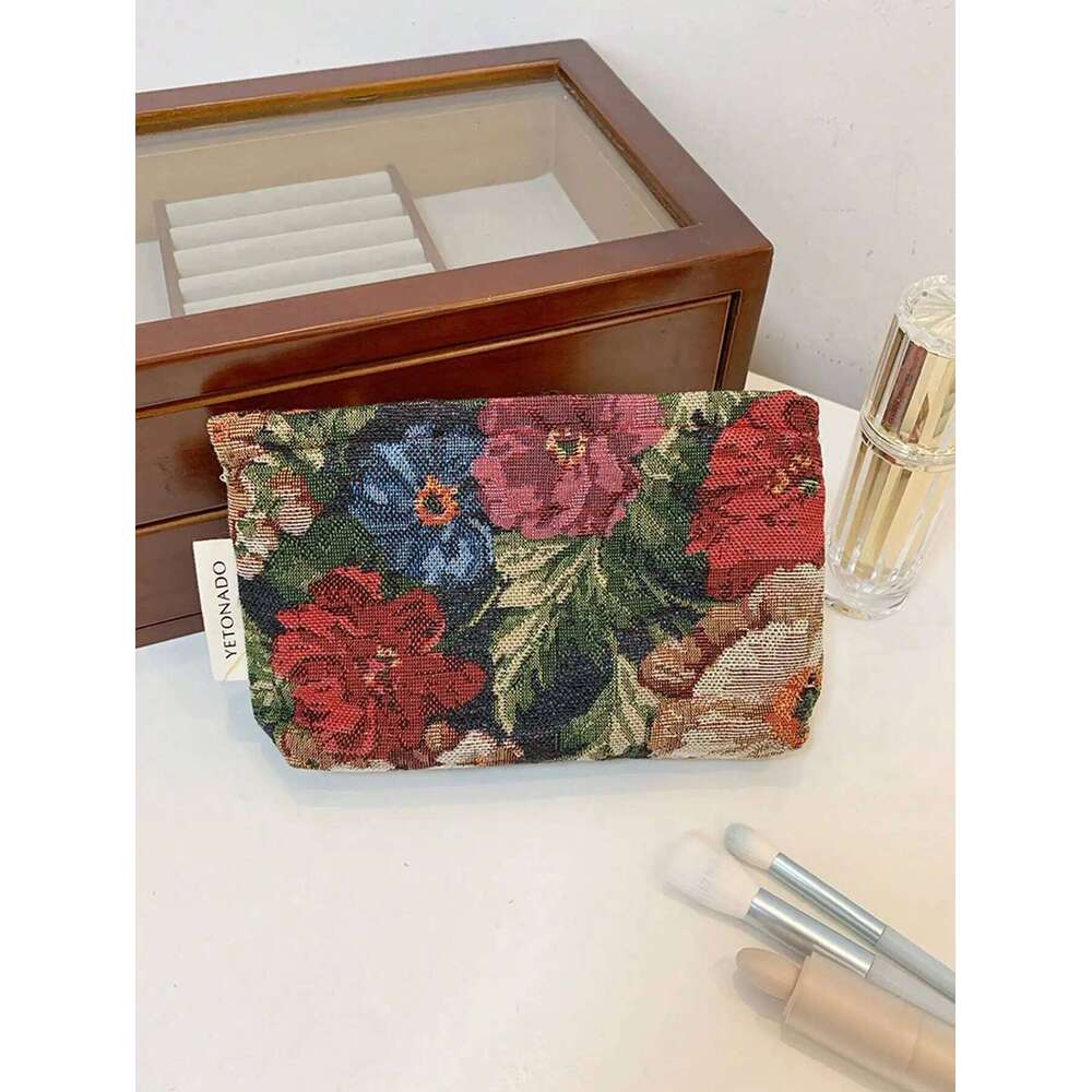 1pc/set Black bottom oriole tail flower multifunctional daily makeup storage bag, portable toiletry bag Y260206