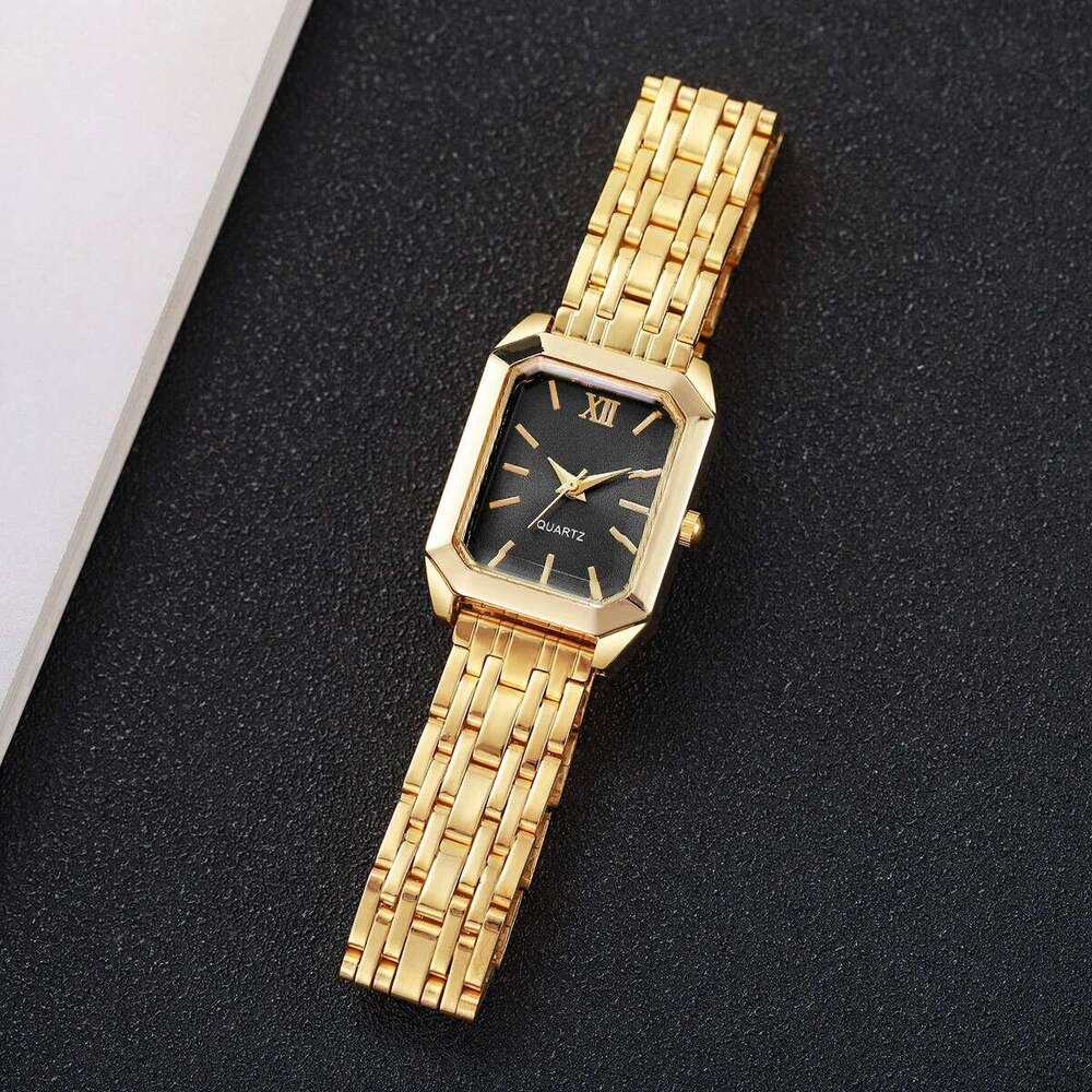 5PCS Elegant Rectangle Women Watches Heart Jewelry Set Ladies Alloy Strap Quartz Wristwatch Reloj Mujer Without Box Z260206