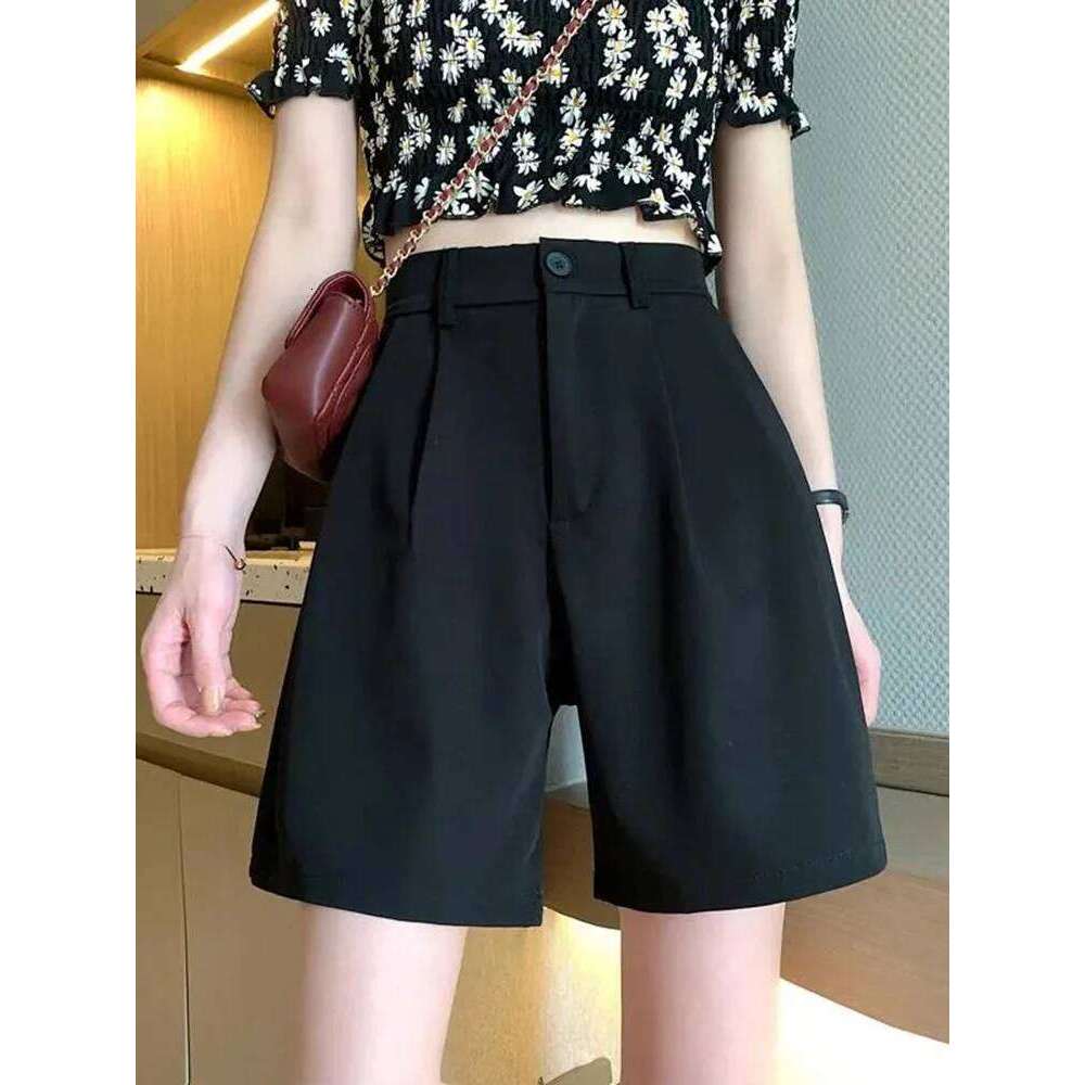 JMPRS Casual Women Wide Leg Summer Korean Fashion Button Red Ladies Elastic Waist Packets Female Black Shorts New XJ260206