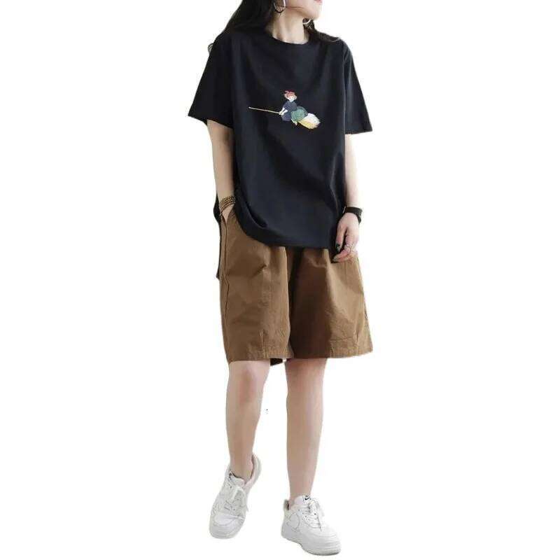 Women's Sporty Loose Fit Summer Thin Elastic Straight Short Pants Casual Slimming Wide Leg Five-Quarter Length Trousers XJ260206