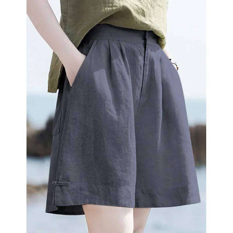 High Waist Cotton Linen Women's Shorts Summer New Style Loose Wide Leg Five-Point Pants Outerwear Casual Trousers XJ260206