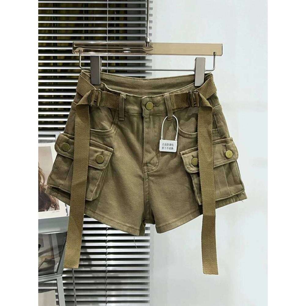 Large Pocket Denim Shorts Women's Elastic Slim 2024 New Spring/Summer High Waisted Short Cargo Cool Girls Hot Jeans Pants XJ260206