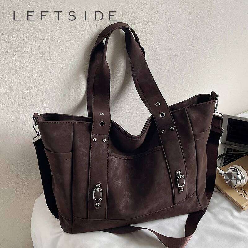 LEFTSIDE High-capacity Design PU Leather Crossbody Bags for Women 2025 New Punk Style Trend Female Shoulder Bag Handbags Y260205