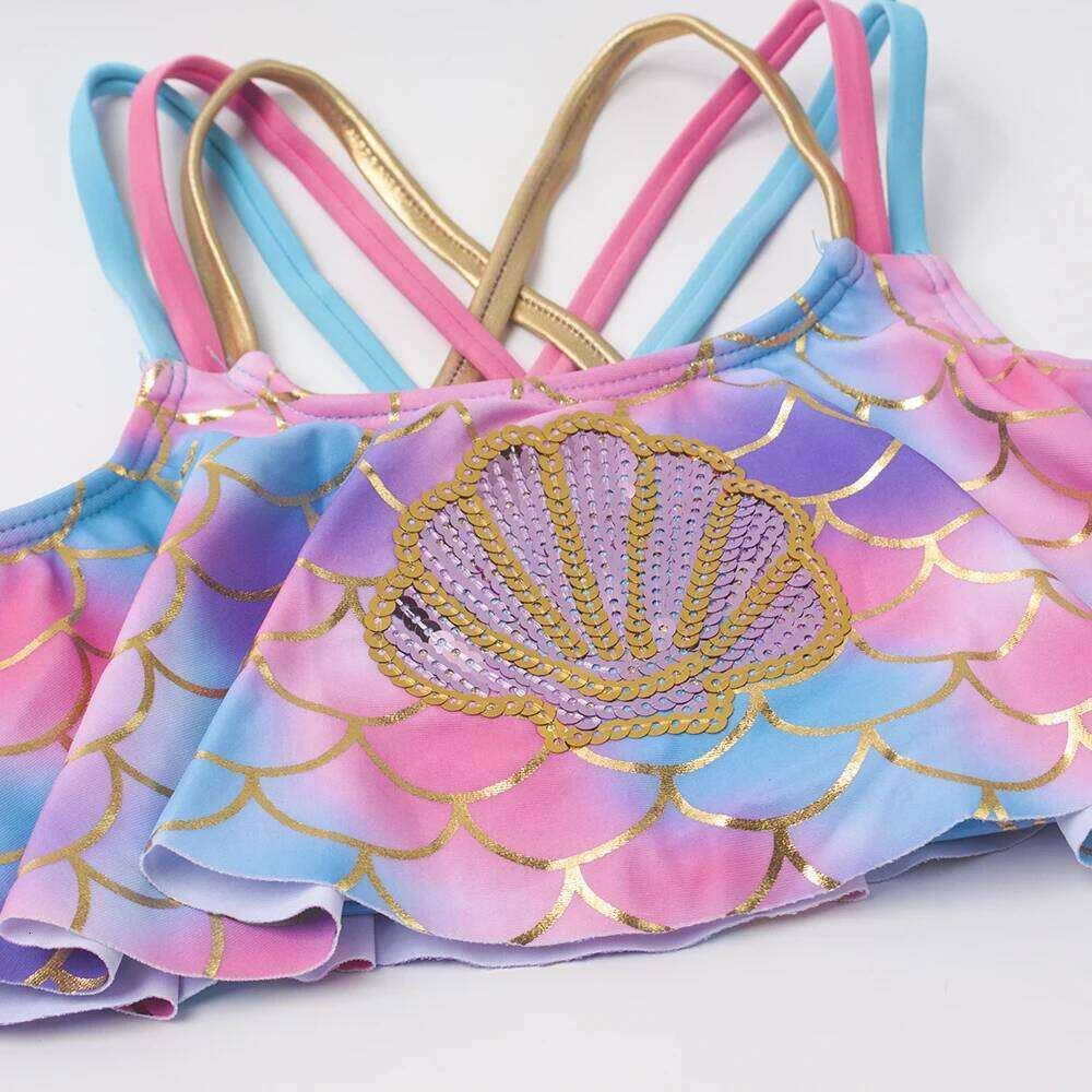 Girl 2 Pieces Swimsuits Mermaid Pattern Swimming Suits Children Swimwear Girls Bikinis Set Kids Biquini Infantil Bathing Suit XJ260206