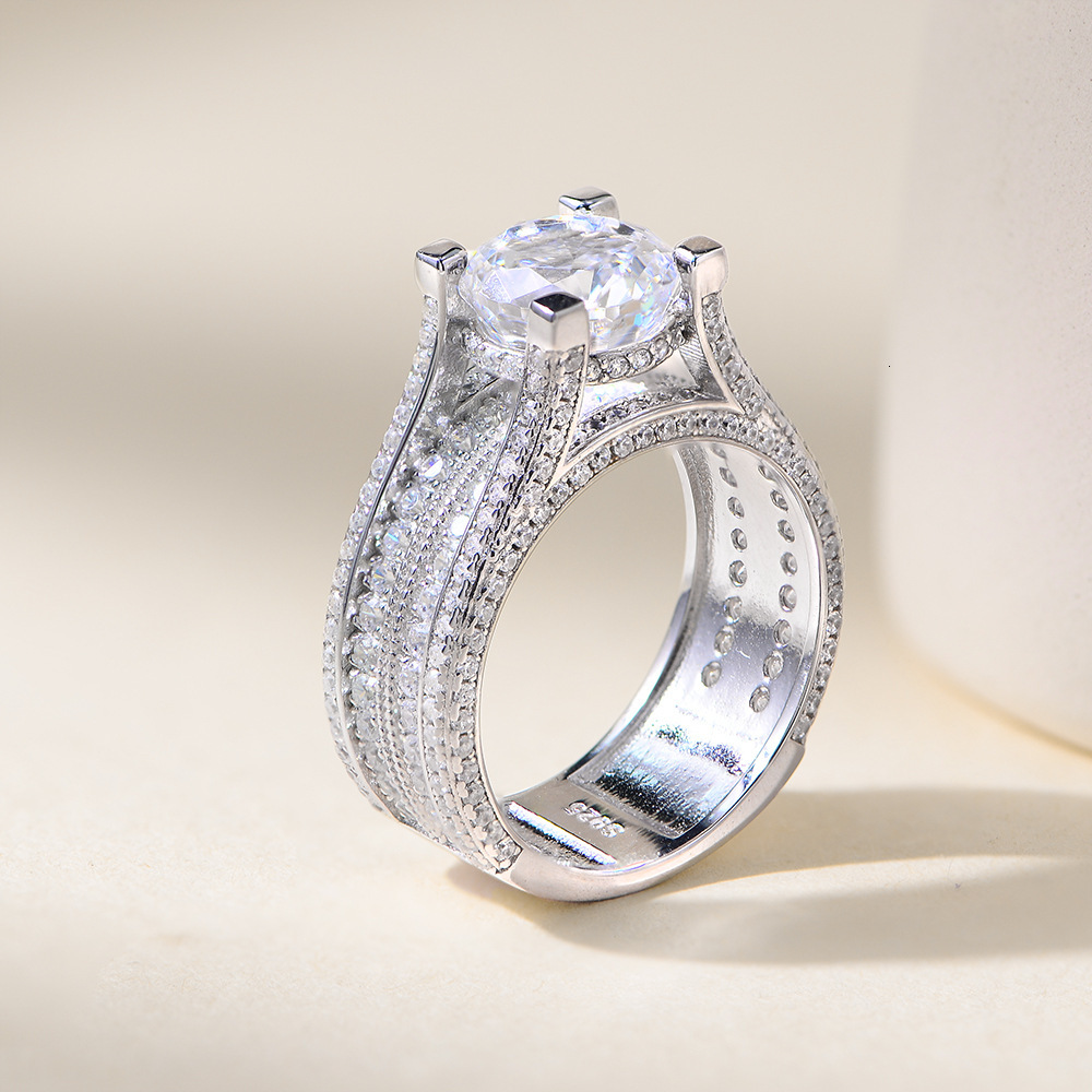 S925 Sterling Silver 5A Ice Flower Cut Zircon for Women, New Micro Pave Full Diamond Wedding Ring Jewelry