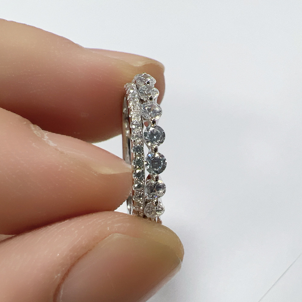 women's sterling silver niche and unique full-diamond zirconia ring set, combination rings, simple hand jewelry