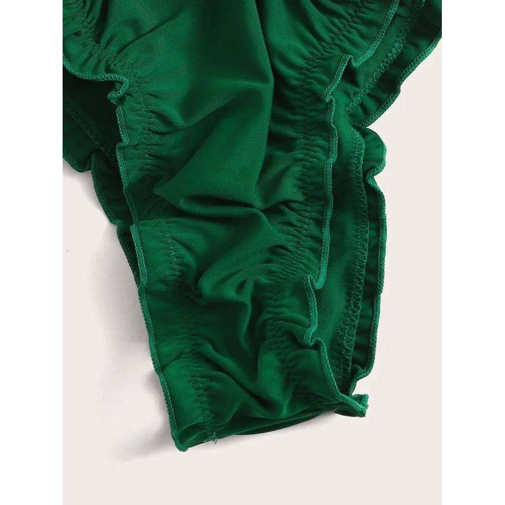 Swim Summer Beach Ruched Lettuce Trim Bandeau Bikini Set XJ260206