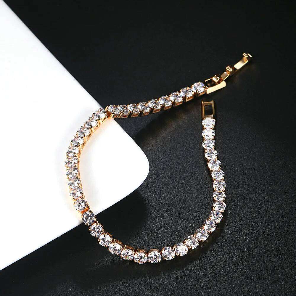 4mm Cubic Zirconia Tennis Iced Out Bracelets For Women Gold Silver Color Men Bracelet CZ Chain Homme Jewelry 26H0206