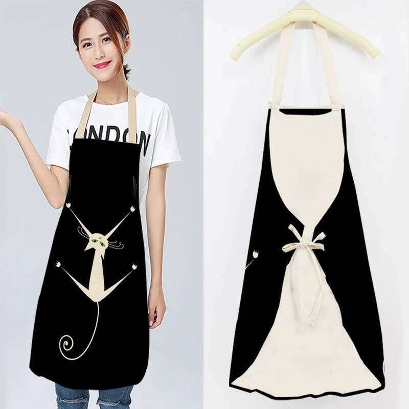Cotton Linen Cute Cartoon Cat Waterproof Sleeveless For Men Women Kitchen Cooking Apron Cleaning Baking Accessories S260205