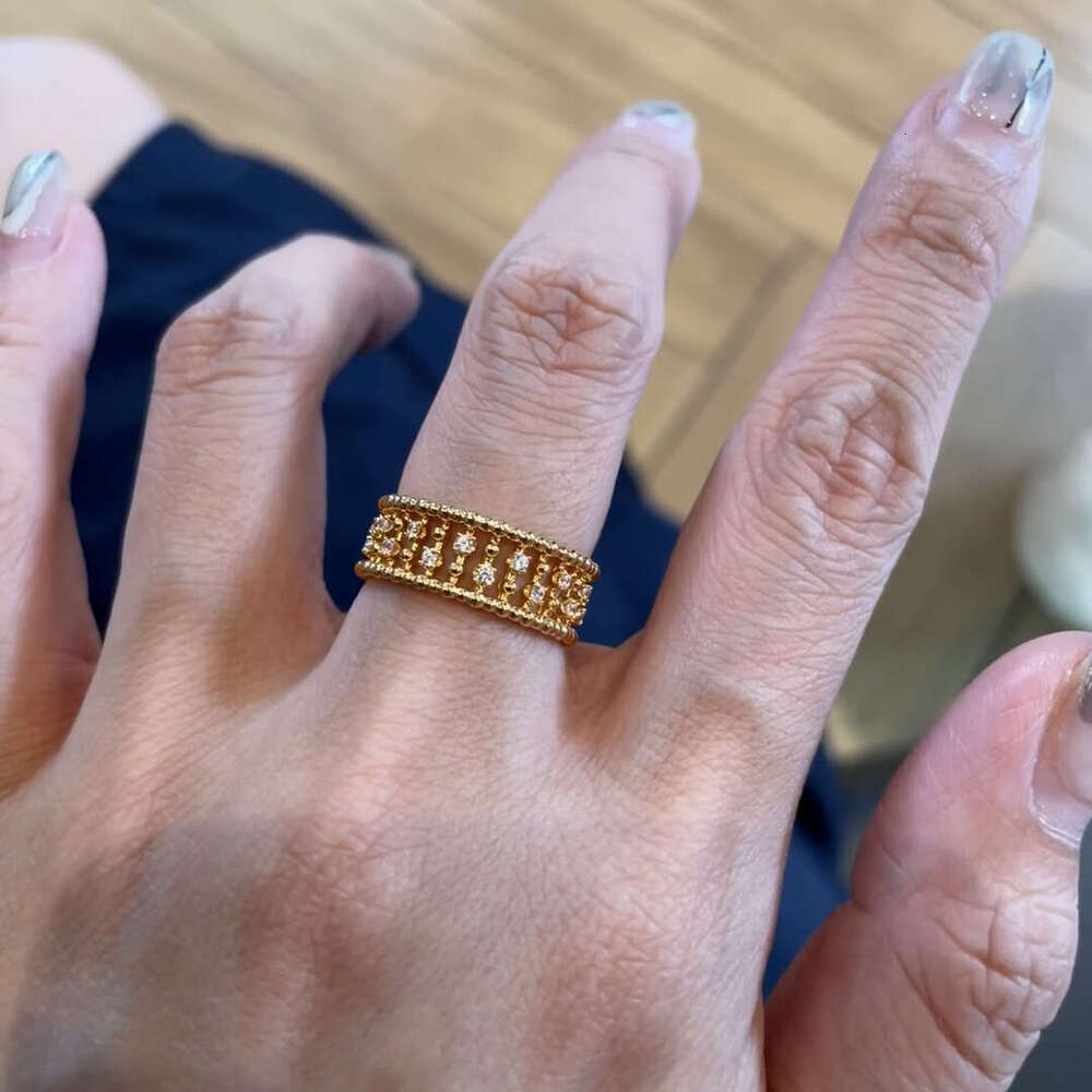 Vintage Brushed Retro Full Diamond Elegant High-end Light Luxury Beaded Lace Bamboo Joint Ring for Women