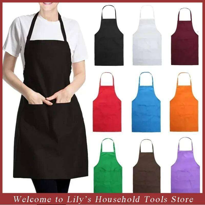 Adjustable Cooking Unisex Household Solid Color Chef Waiter Barbecue Hairdresser Adult Pocket Apron Kitchen Supplies Tool S260205 3f6