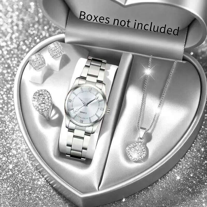 5PCS Fashion Rhinestone Women Watches Jewelry Set Stainless Steel Band Ladies Quartz Wristwatch Girls Clock Without Box Z260206