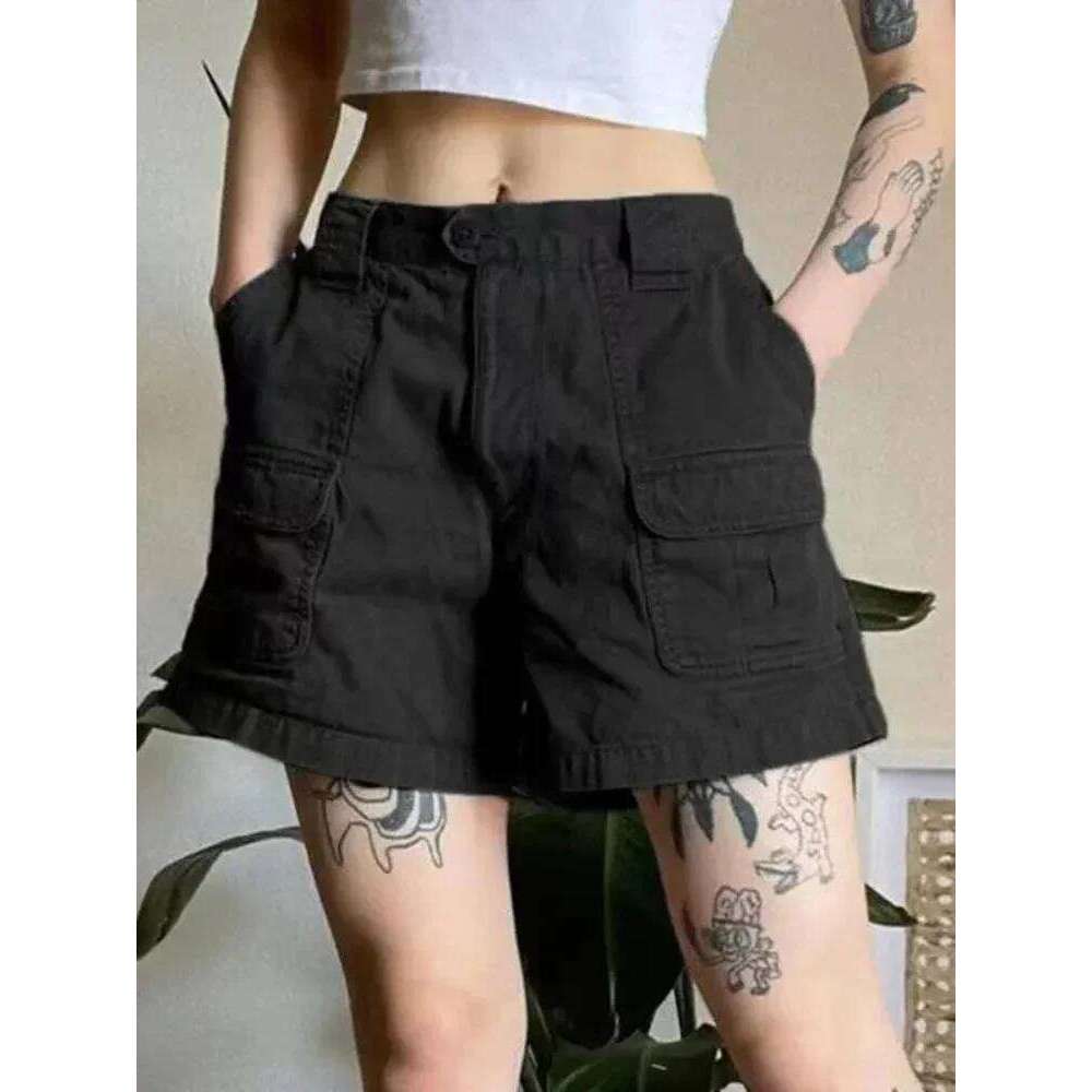 Y2k Vintage Streetwear Cargo Denim Shorts Women American Retro Harajuku Solid Loose Jeans Casual Pocket 2024 Summer Chic XJ260206